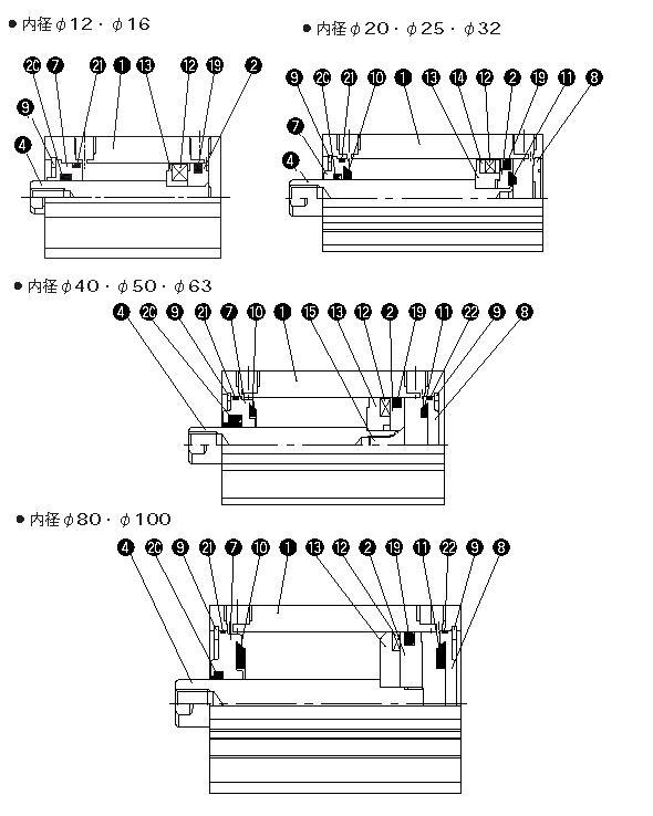 内部構造図／複動形片ロッド（スイッチ付） 10S－6Rシリーズ