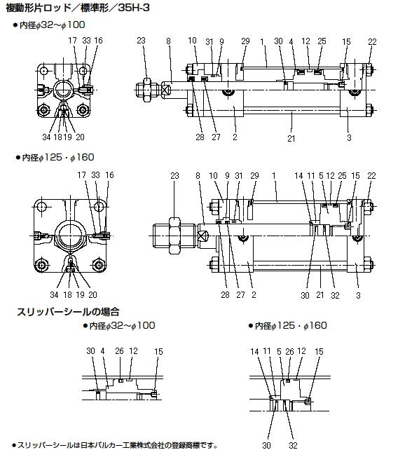 内部構造図／３．５ＭＰａ用油圧シリンダ 「３５Ｈ-３シリーズ」