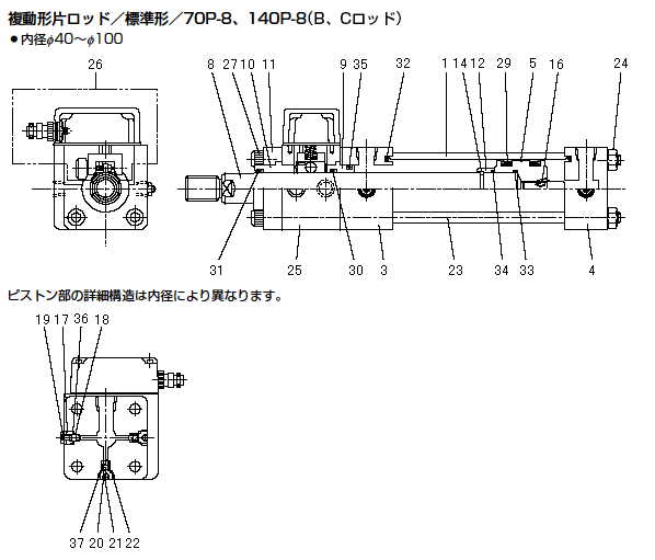 内部構造図／位置検出器付油圧シリンダ 「７０／１４０Ｐ-８シリーズ」